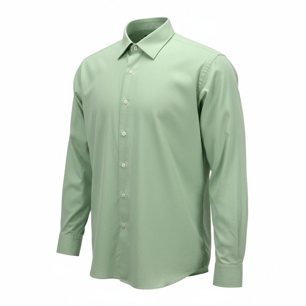 Van Heusen Green Pin Cord Dress Shirt Regular Fit 17 1/2 34/35